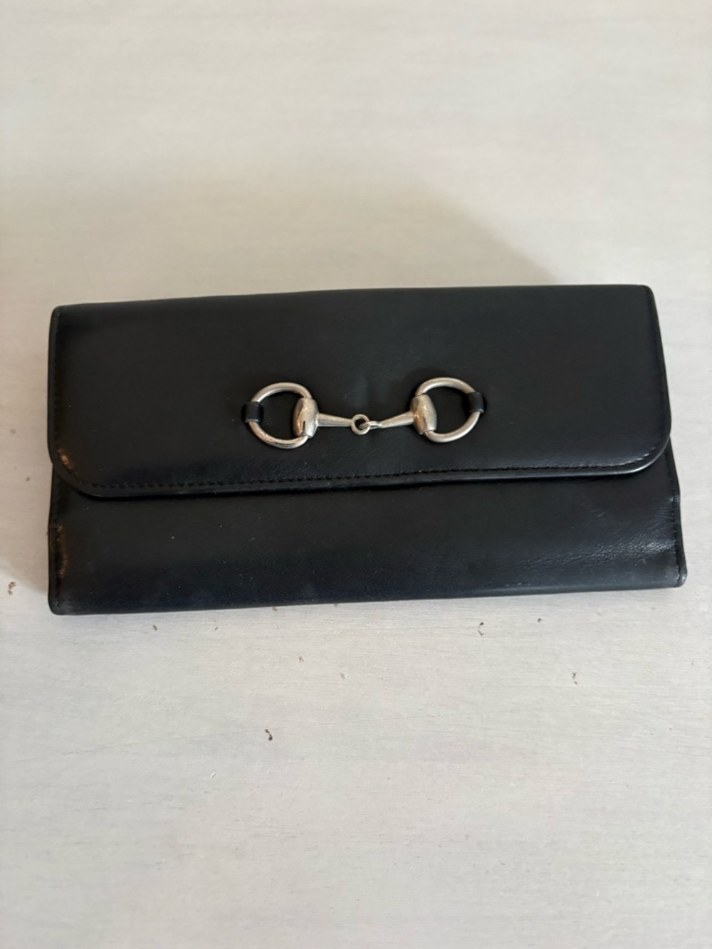 Gucci Black Leather Horsebit Continental Wallet